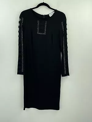 Joesph Ribkoff 8 A-Line Shift Dress Black Cut Out Mesh Sleeves Jersey NWT B57-07 • $55.92