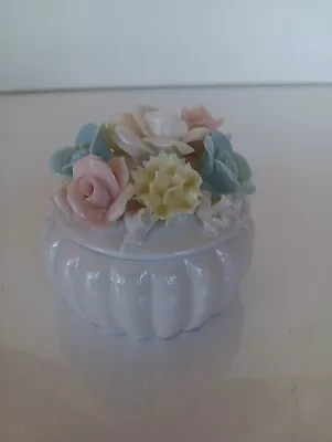 Vintage Balboa Milk Glass Dresser Trinket Box Floral • $10