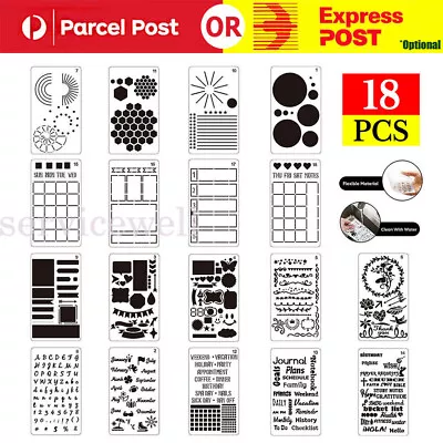 18 Pcs Bullet Journal Stencil Set For A5 Notebook Diary Scrapbook DIY Templates • $9.07