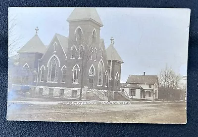 Antique M.E. CHURCH - MARKLE INDIANA Real Photo Postcard RPPC Blacksmith Sign • $19.95