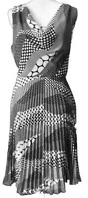 VOIR Black And White Abstract Design Dress With Pleated Skirt Midi #2 • $17