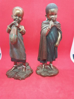 £30 • Buy 2  Maasai / African  Figurines 'Kumbuko + Mtibuni Collectible Cold Cast Bronze