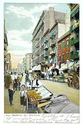 1907 Mulberry Street Vendors Horse Wagon New York NYC LES - Tenement Immigrant • $13.46