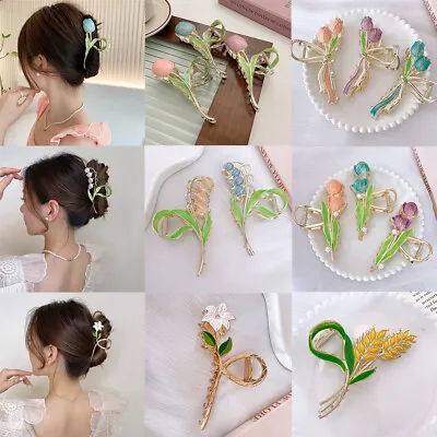 Large Tulip Flowers Metal Hair Claw Ladies Hair Accessories Hair Clip Barrette** • £5.21