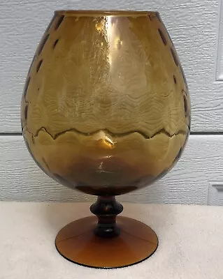 Oversized Italian Art Glass Snifter Goblet Vase Amber Brown  8” FANTASTIC • $35