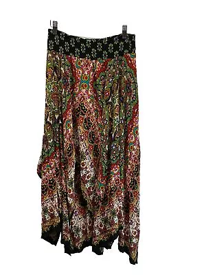 Bila Womens Boho Hippie Mixed Print Handkerchief Hem Pull On Maxi Skirt Size Med • $19.99