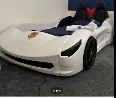 Kids Racing Car Bed White Looks New Brilliant Condition  • £190