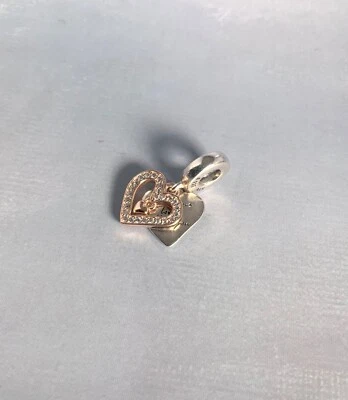 $46.18 • Buy PANDORA Moments Rose Gold & Silver Sparkling Freehand Heart Dangle Love Charm