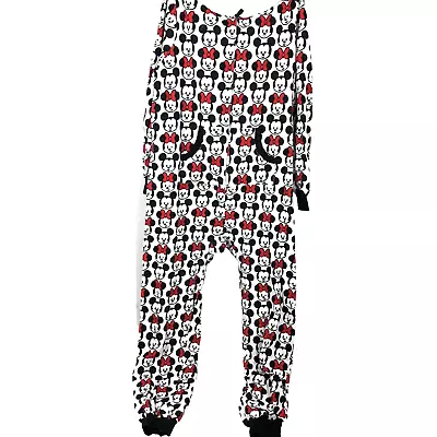 Minnie Mickey Mouse Pajamas One Piece L Ears Hooded Adult Red Bows Disney • $2