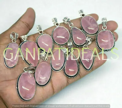 Rose Quartz Gemstone 5pcs Wholesale Pendant Lot 925 Silver Plated Ethnic Jewelry • $9.49