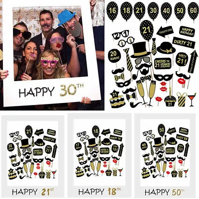 Happy 18/30/40/50/60th 21st Birthday Frame Photo Booth Props Paper Party Decor • £4.29