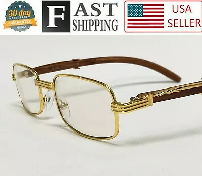 Mens Women Migos Vintage Gold Wood Frame Fashion Clear Lens Eye Glasses Designer • $10.98