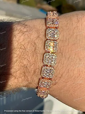 Men’s 14k Rose Gold Over 20 Ct Diamond Round Baguette Tennis Bracelet • $299.40