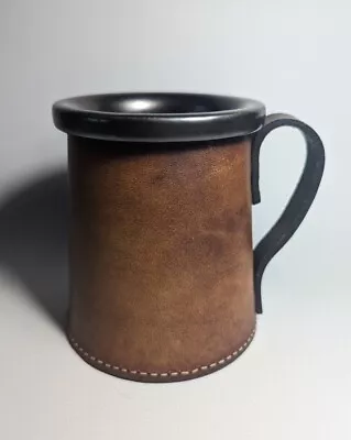 Leather Tankard Mug With Removable Ceramic Insert Aprox 2/3 Pint. Vintage. • £10.99