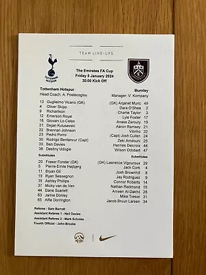 Tottenham Hotspur 2023-2024 Season Home Club Format A5 Special Edn Team Sheets • £6.99