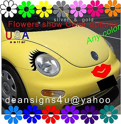 Car Eyelashes Headlight Red LIPS Bumper Face VW Bug Beetle Black Volkswagen USA • $28.29