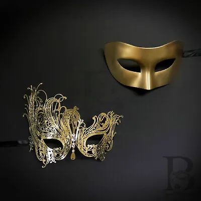 Masquerade Mask For Couples Gold Luxury Venetian Couples Masks W7344 M7139 • $19.95