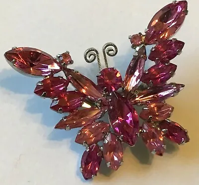 Juliana Shades Of Pink Rhinestone Figural Butterfly Brooch Aw1 • $54