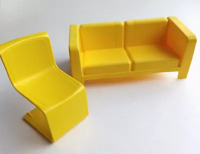 Vintage Barbie Furniture Yellow S Curve Chair And Sofa 1973 Mattel Townhouse • $7