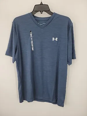 Under Armour Shirt Mens Large Blue V-Neck Short Sleeve Heatgear Performance • $18.60