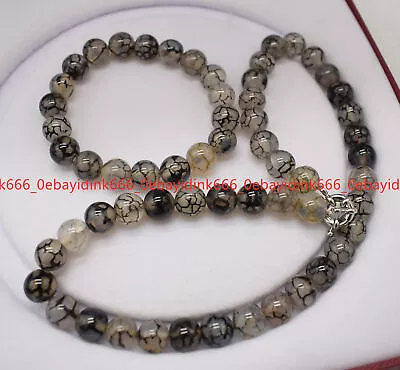 $5.99 • Buy Natural Black Dragon Veins Agate Gemstone Beads Necklace Bracelet Set