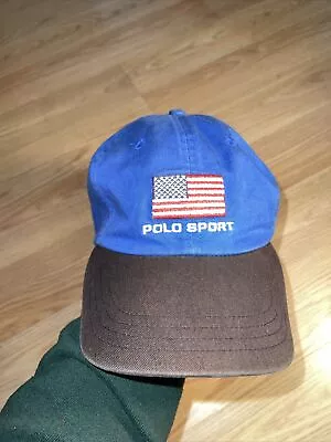 Vintage POLO SPORT Ralph Lauren Spell Out Flag Hat Blue Black Cap 90s • $55