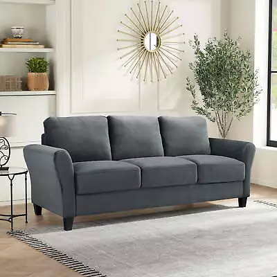 Modern Alexa 3-Seat Curved Arm Microfiber Sofa Couch Living Room Furniture Gray • $295.31