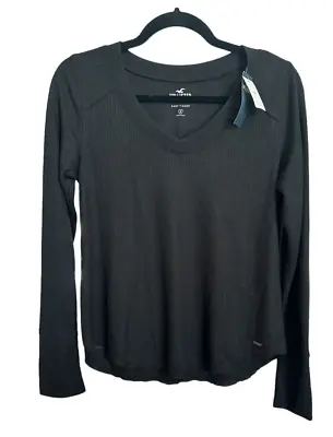 Hollister Long Sleeve Shirt Womens Size S Easy T Shirt Waffle Knit Black • $25.33