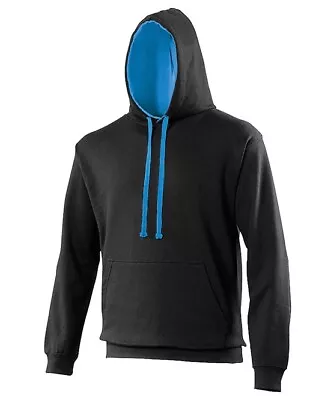 AWDis Black/Blue Varsity CONTRAST HOODED SWEATSHIRT Two Tone Colour Hoodie • £13.99