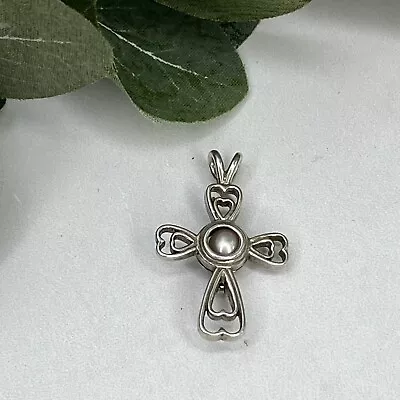 Kabana Sterling Silver Pearl Cross Pendant Removeable Pearl Cage • $29.99