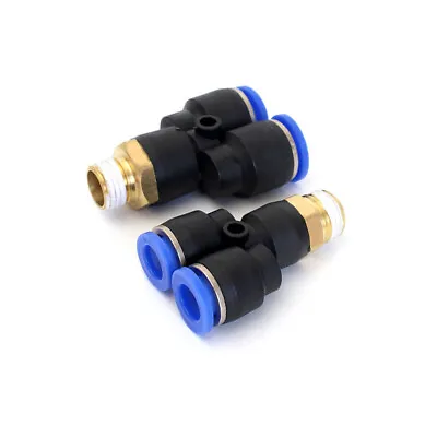 Push In Y Piece Male Stud Pneumatic Pushes Fit Fittings Air Hose Connector • £1.61