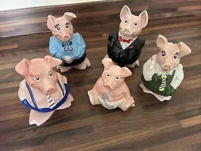 Full Set Of 5 Natwest Pigs With Stoppers Family Piggy Banks Money Box 1980s • £40