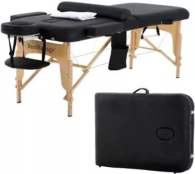 Massage Table Massage Bed Spa Bed Height Adjustable 77 L 28 W 2 Fold Black • $110.99