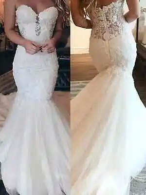 Mermaid Wedding Dresses Sweetheart Sequin Tulle Applique Bridal Gown Sweep Train • $138.60