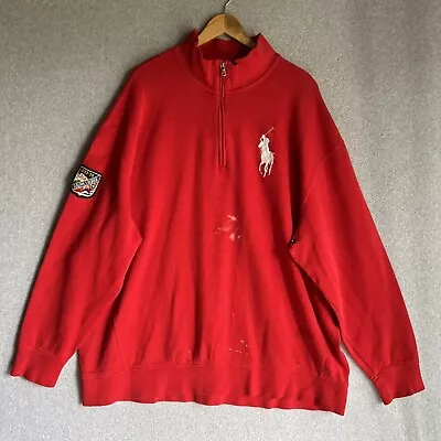 VINTAGE Polo Ralph Lauren 1933 Red Pony Ski Patch 1/4 Zip Sweater 3XLT • $18.88