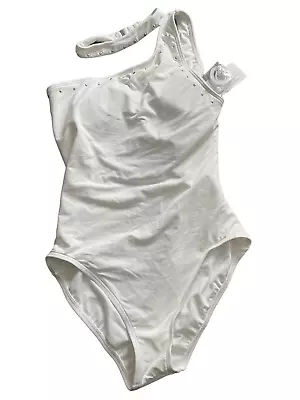 Michael Kors White One Shoulder Studded One Piece Swimsuit Size 12 NWT • $50