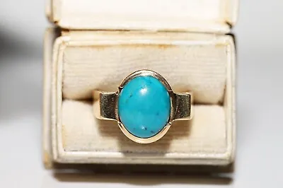 Vintage Circa 1980s 18k Gold Natural Cabochon Cut Turquoise Solitaire Ring • $599