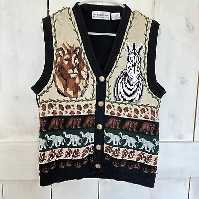 Embroidered Sweater Vest 90s Vintage The Eagle's Eye Lion Zebra Elephant Size M • $35