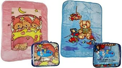 BOY/GIRL BABY NOBLE SOFT FLEECE BEAR ACRYLIC MINK BLANKET 80 X 110 Cm BLUEPINK • £12.99