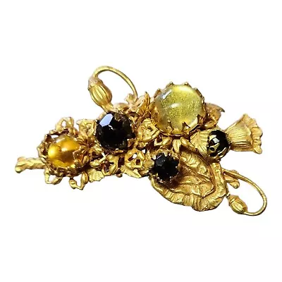 Miriam Haskell Brooch Dark Grren Amber Glass Horseshoe Mark Vintage Gold-tone  • £231.46