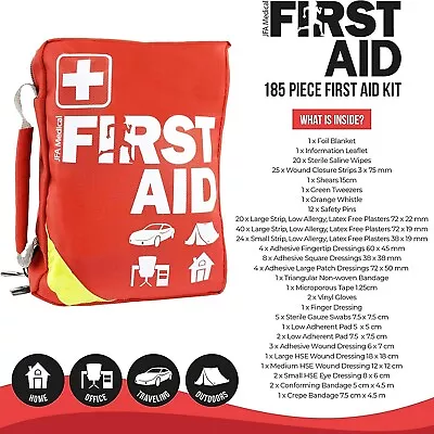 JFA Medical 185 Pcs First Aid Kit Bag - Home Workplace Car Travel Outdoors • £6.99