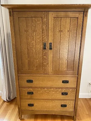 STICKLEY Mission Oak Arts & Crafts Door Chest W/ TV Pull-out & Pocket Doors • $1999