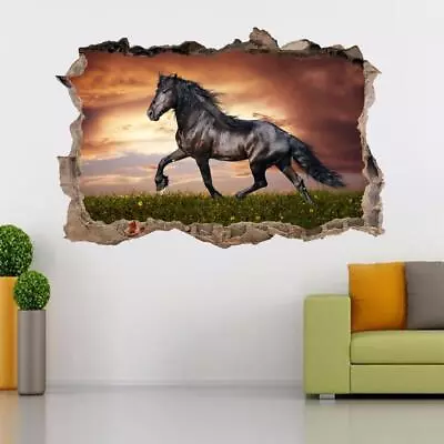 Noble Horse Smashed Wall 3D Decal Removable Wall Sticker Mural H199 • £12.30