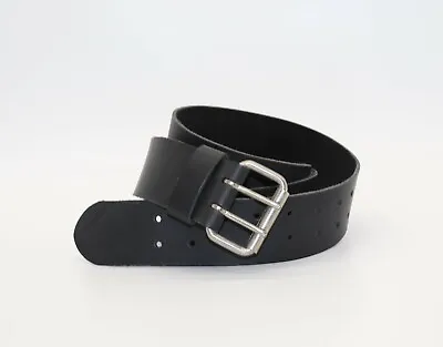 £16.80 • Buy Unisex Vintage Handmade 2in Wide Black Thick 100% Leather Belt XS 22in 29.5in