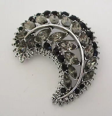 Vintage Black/Smoky-Gray Rhinestone Brooch • $2.99