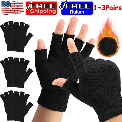 Thermal Knitted Fingerless Gloves Warm Winter Half Finger Gloves For Men Womens • $6.28