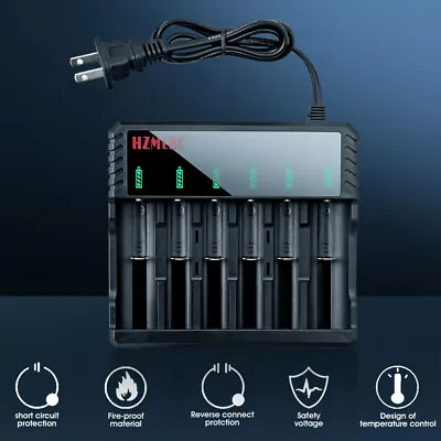 Smart  Battery Charger 6-Slot For  3.7V Li-ion Lithium Rechargeable Batteries • $13.89