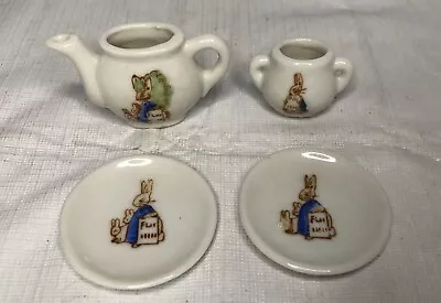 Vintage Beatrix Potter Peter Rabbit Miniature Tea Set 4 Pieces Red Stamp Japan • $13.45