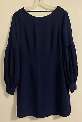 Womens Navy Blue Envy Melissa Gorga Long Puff Sleeve Glamorous Open Back Dress S • $25