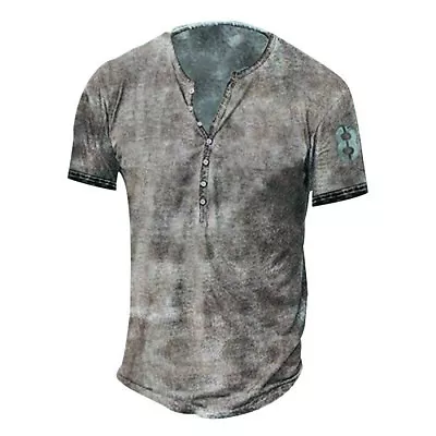 $22.27 • Buy Mens Summer Henley Casual Tee Tops Short Sleeve V Neck Holiday Pullover T Shirt